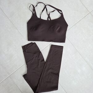 Aerie Dark Brown Sports Bra and Leggings Set